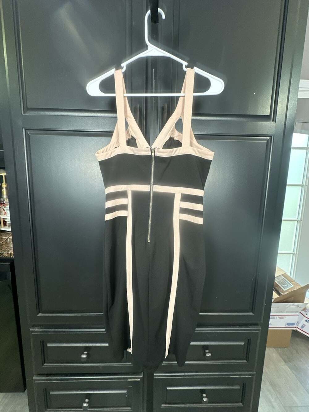 ENTRY Women's Size L Black and Nude Colorblock Bodycon Dress #485 - Picture 2 of 4